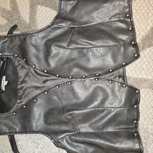Studded Gray Faux Leather Vest
